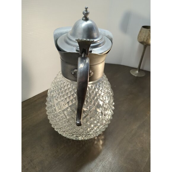 Vntg Italian Glass Pitcher W/ Diamond Presed Glass Pattern 1940s 12.5” T Heavy - Picture 10 of 14
